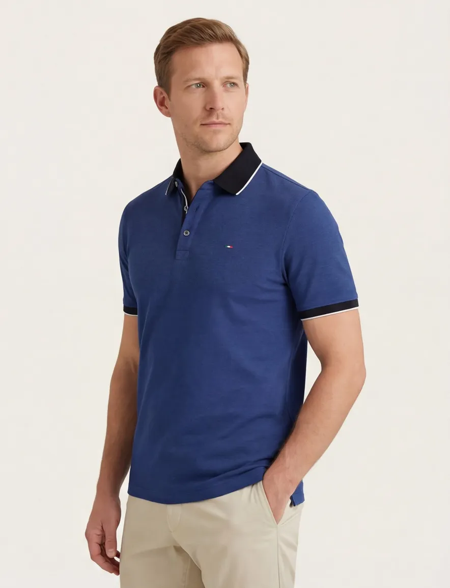 Portofino polo normale fit donkerblauw katoen 3 knoops