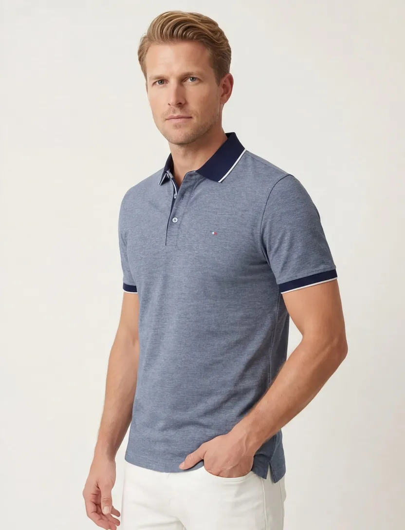 katoenen Portofino polo donkerblauw gemêleerd normale fit
