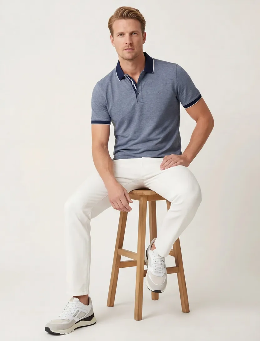 katoenen Portofino polo donkerblauw gemêleerd normale fit