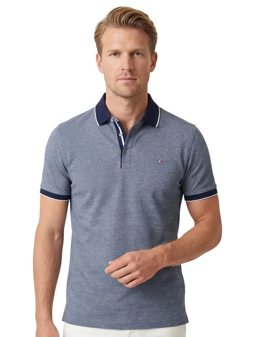katoenen Portofino polo donkerblauw gemêleerd normale fit