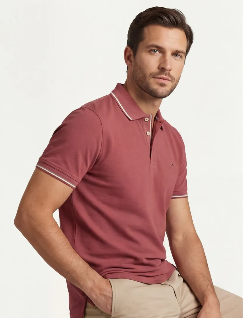katoenen Portofino polo rood gemêleerd normale fit