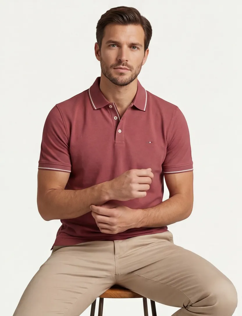 katoenen Portofino polo rood gemêleerd normale fit