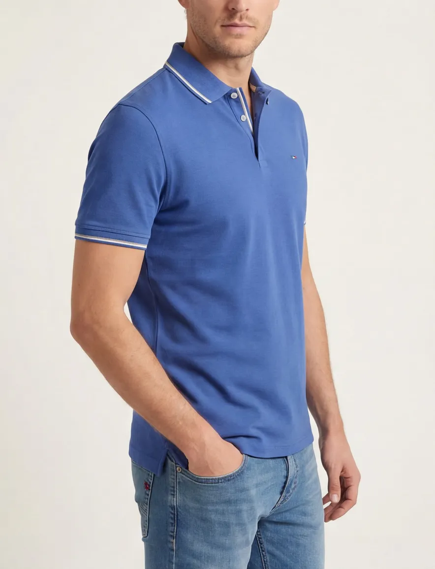 Portofino polo effen blauw normale fit katoen