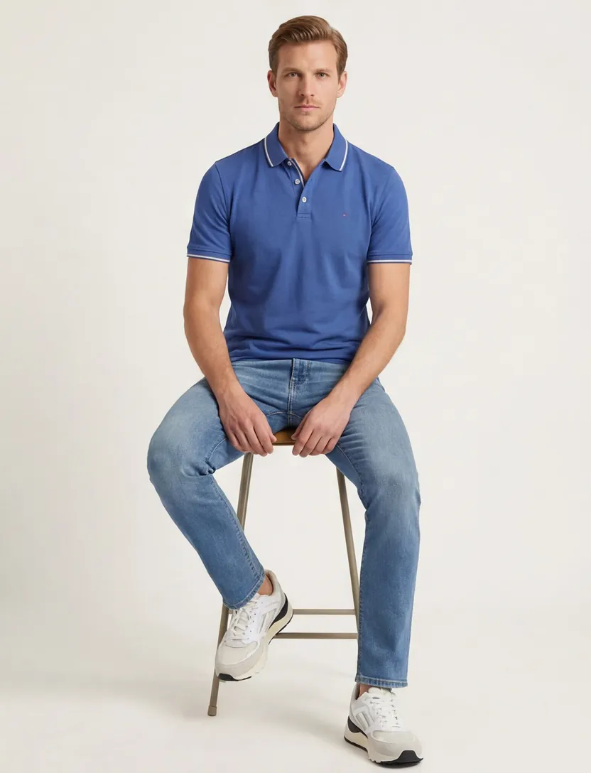 Katoenen Portofino polo blauw normale fit