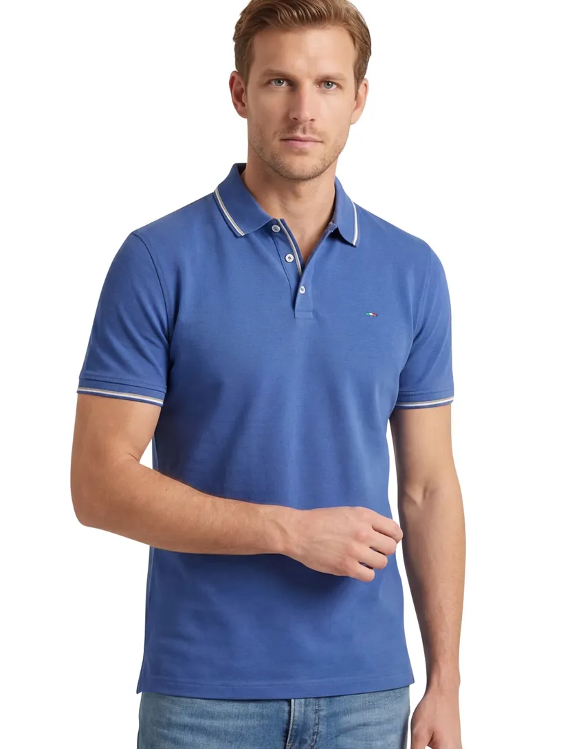 Katoenen Portofino polo blauw normale fit