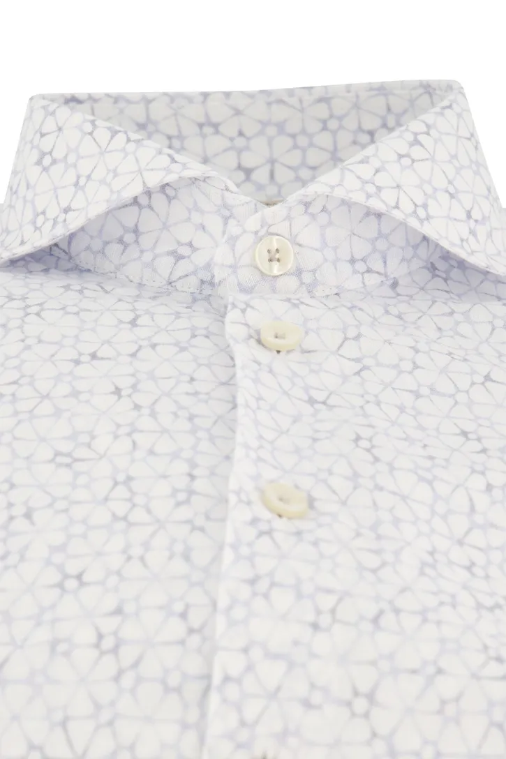 Tailored fit John Miller overhemd mouwlengte 7 wit geprint linnen