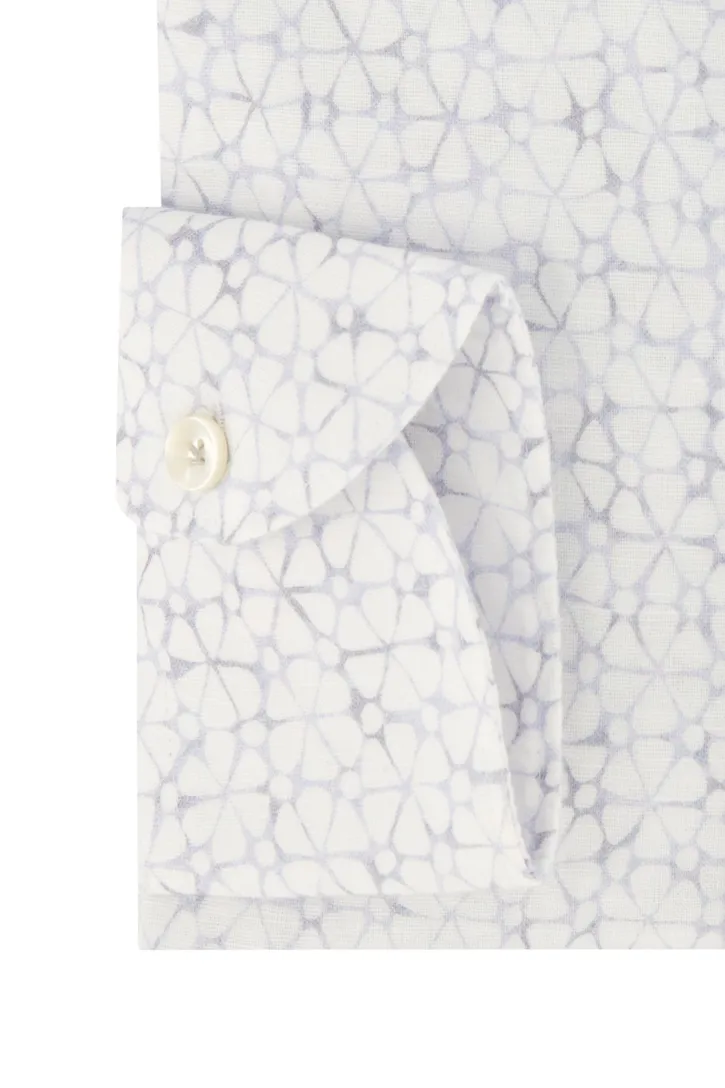 Tailored fit John Miller overhemd mouwlengte 7 wit geprint linnen