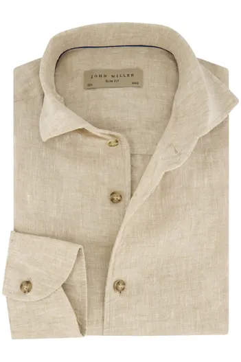 John Miller John Miller mouwlengte 7 linnen slim fit overhemd beige