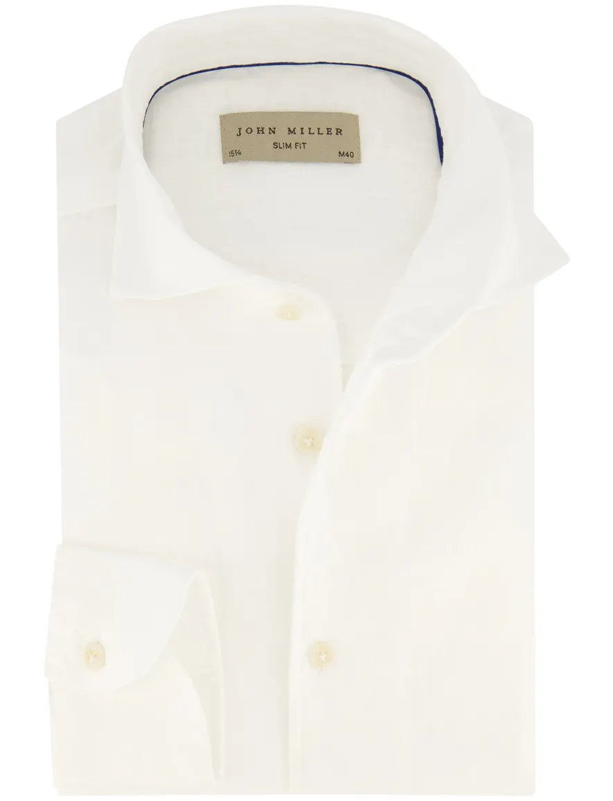 Slim fit mouwlengte 7 John Miller overhemd wit linnen