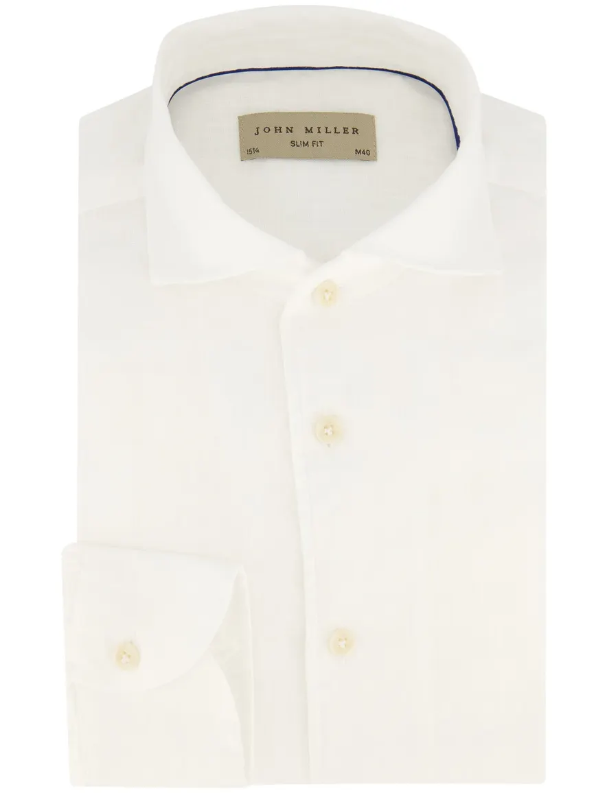 Slim fit mouwlengte 7 John Miller overhemd wit linnen