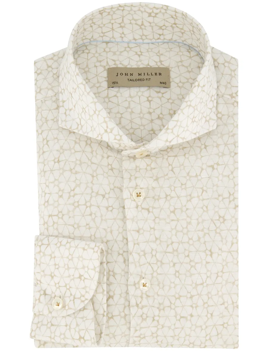 John Miller overhemd beige tailored fit