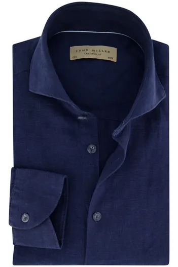 John Miller Donkerblauw John Miller linnen overhemd slim fit