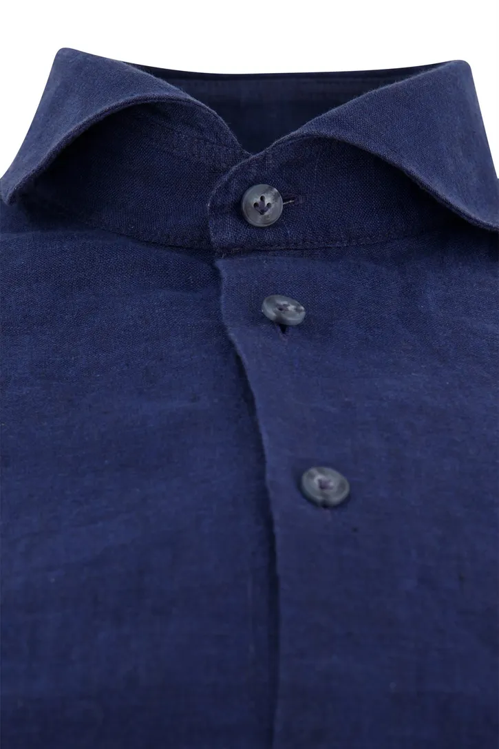 Donkerblauw John Miller linnen overhemd slim fit