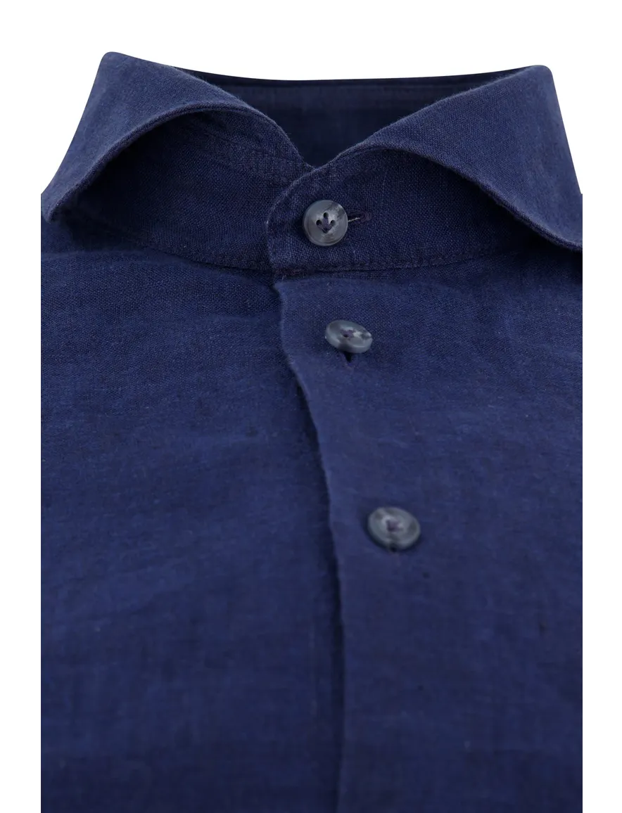 Tailored fit donkerblauw John Miller overhemd linnen