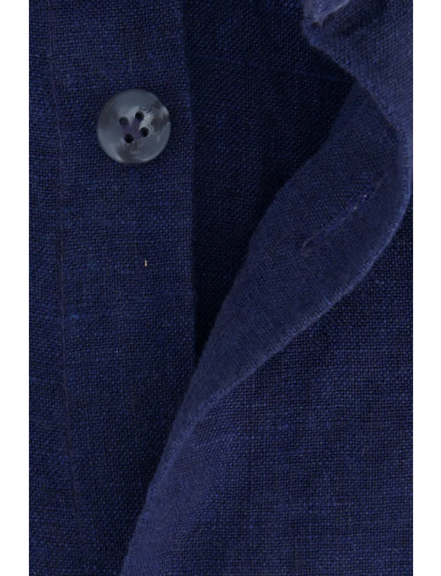 Tailored fit donkerblauw John Miller overhemd linnen