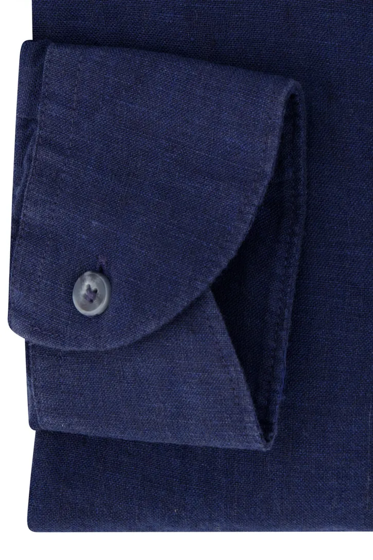 Donkerblauw John Miller linnen overhemd slim fit