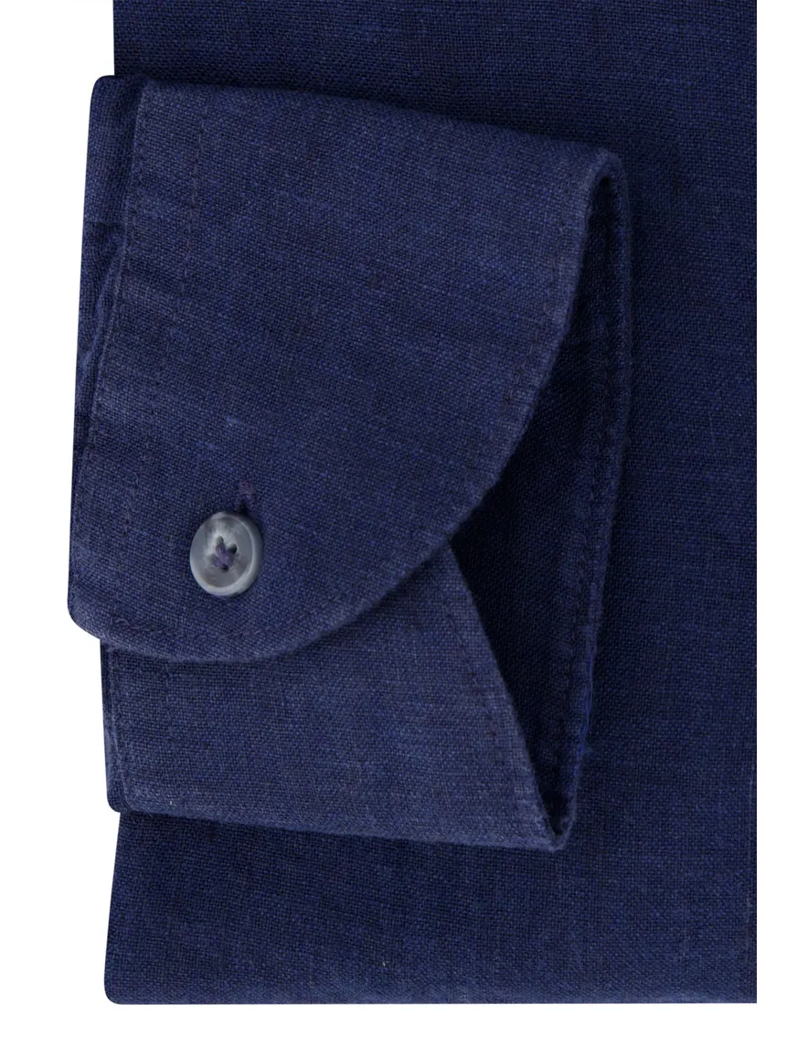 Tailored fit donkerblauw John Miller overhemd linnen