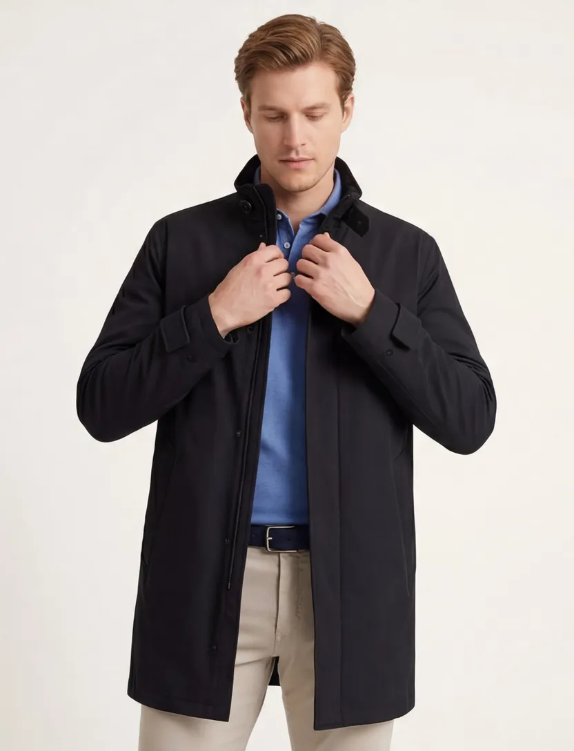 Bugatti zomerjas donkerblauw effen rits wijde fit
