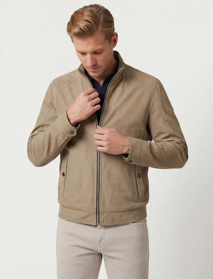 Bugatti zomerjas camel effen rits wijde fit