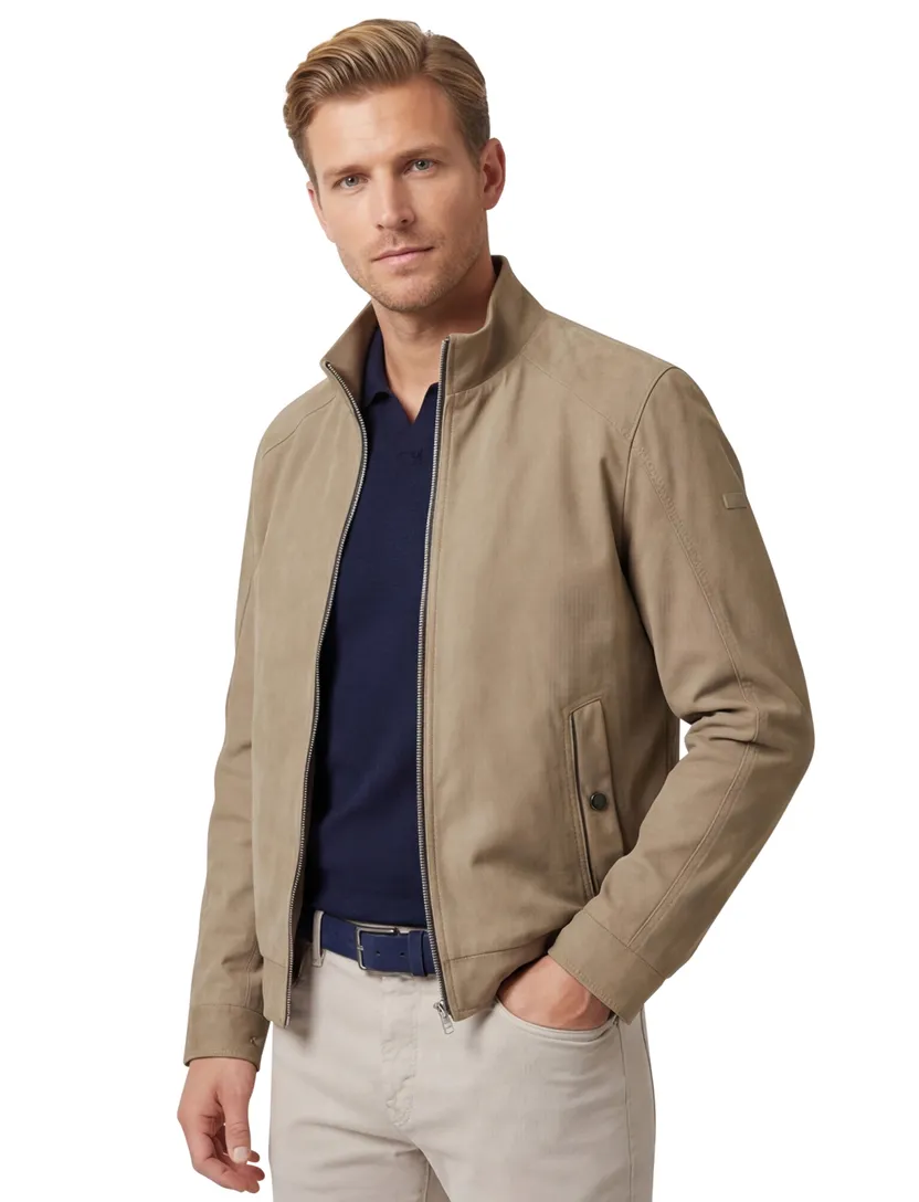 Bugatti zomerjas camel effen rits wijde fit