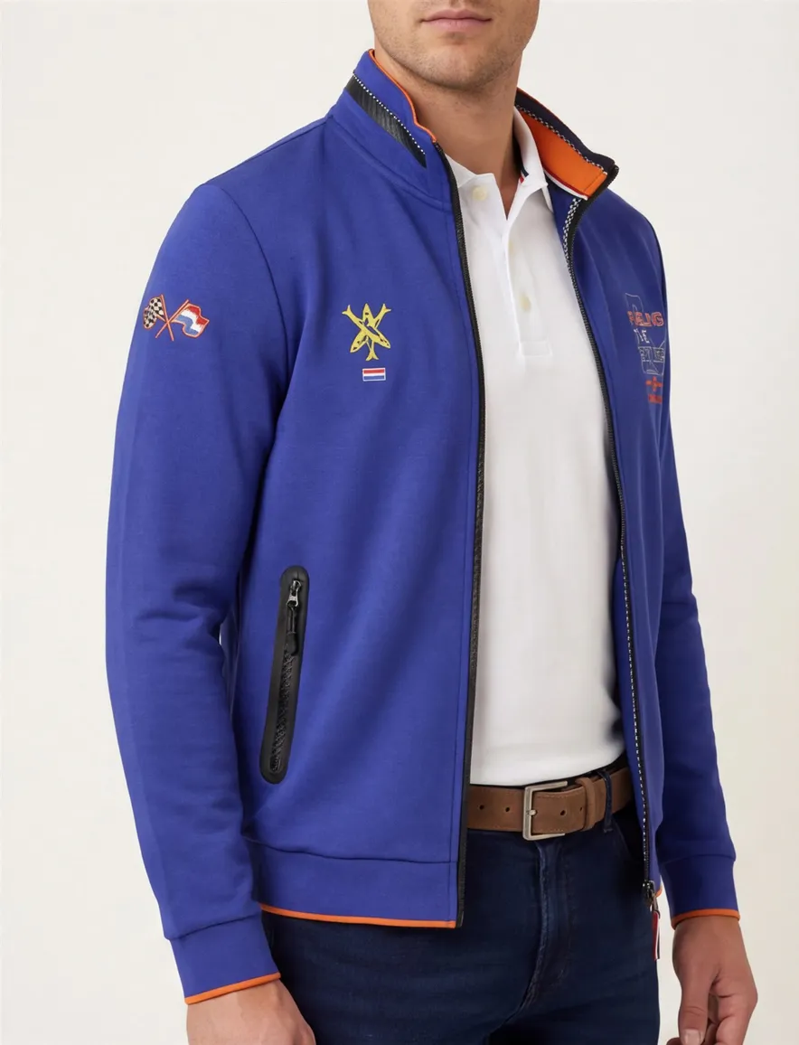 Blauw race vest Portofino rits effen katoen stretch