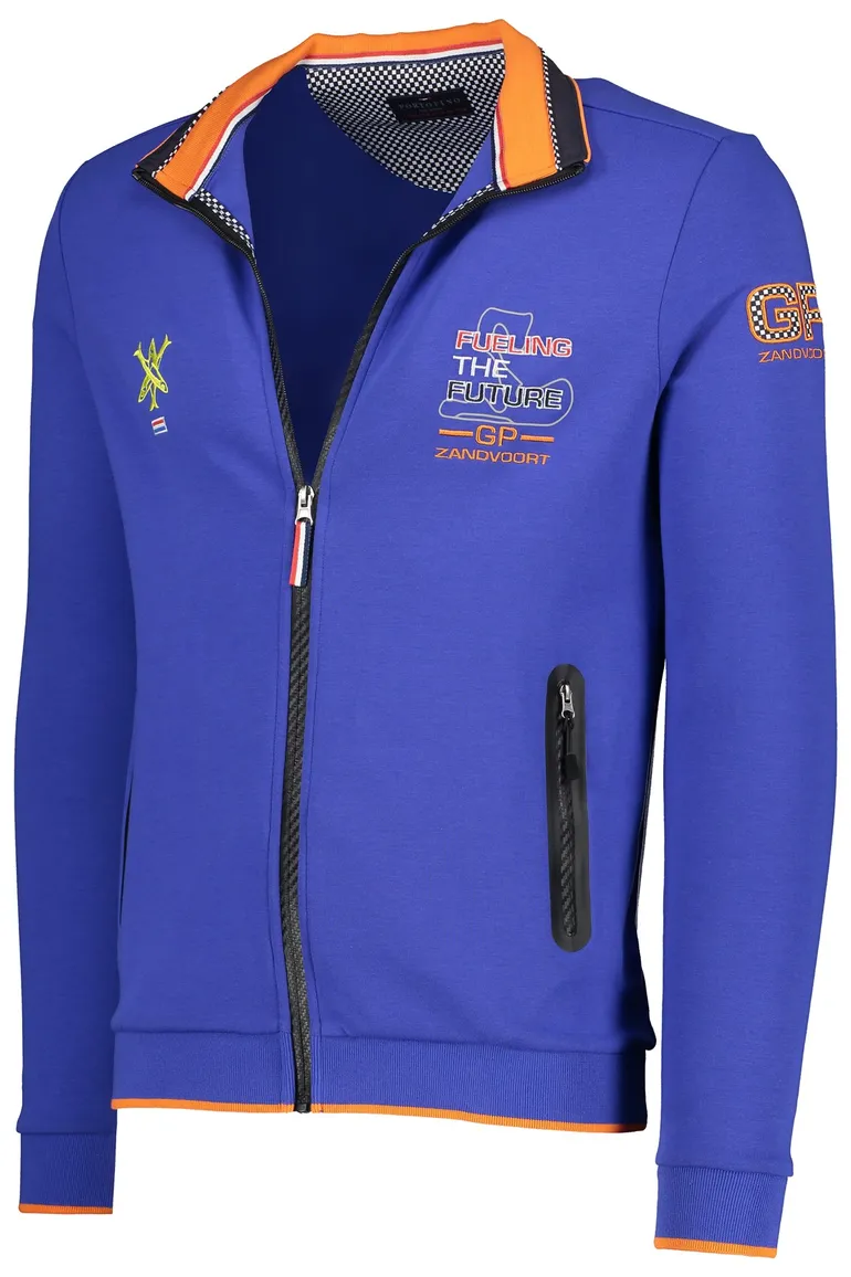 Blauw race vest Portofino rits effen katoen stretch