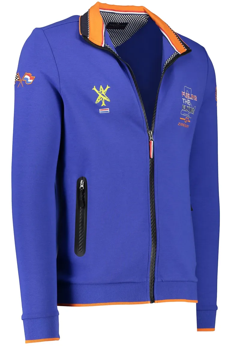 Blauw race vest Portofino rits effen katoen stretch