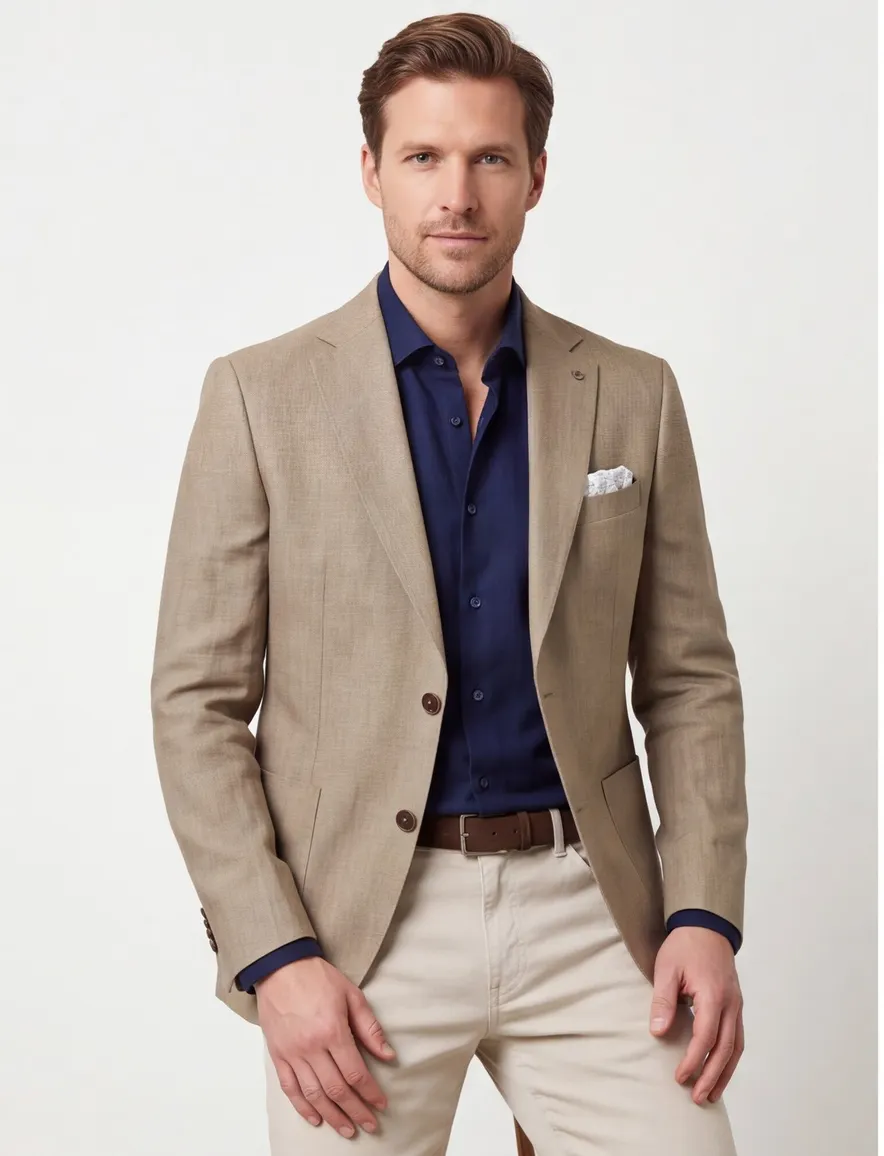 Carl Gross colbert bruin gemêleerd linnen modern fit greenline