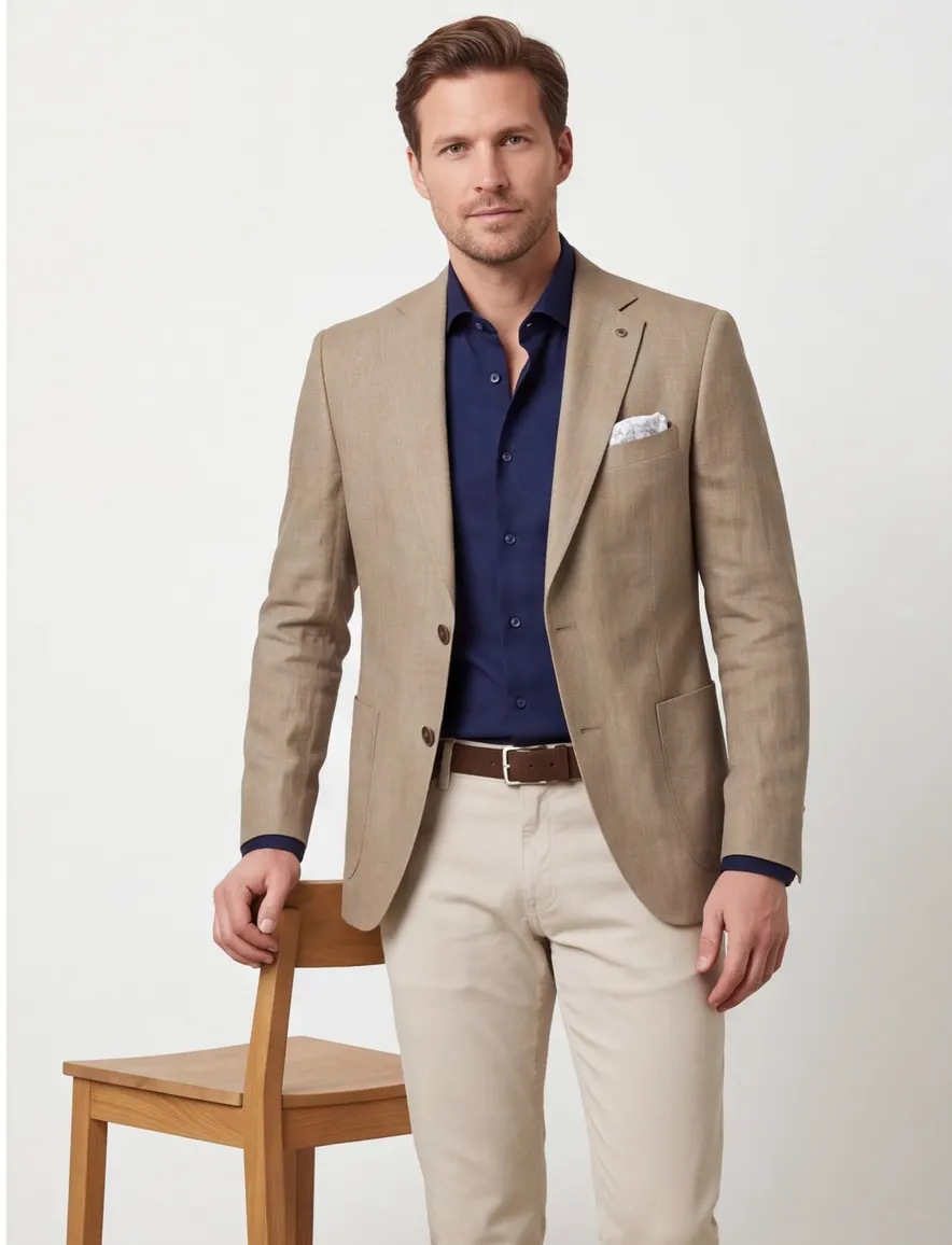 Carl Gross colbert bruin gemêleerd linnen modern fit greenline