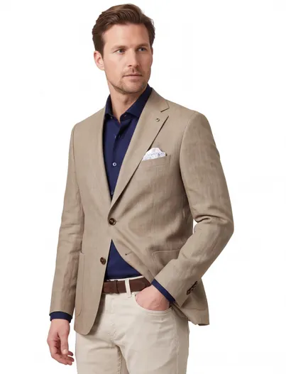 Carl Gross Modern fit Carl Gross colbert greenline bruin gemêleerd linnen