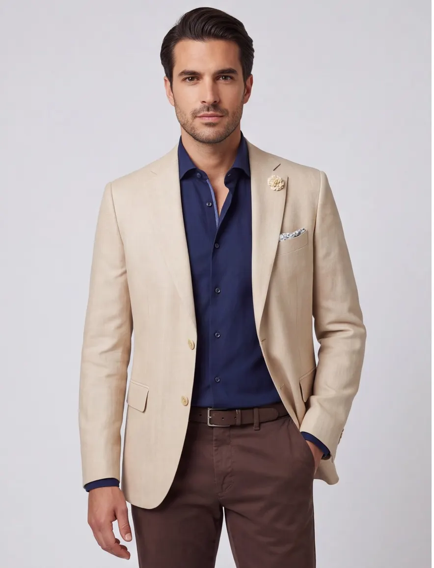 Carl Gross colbert effen beige linnen normale fit