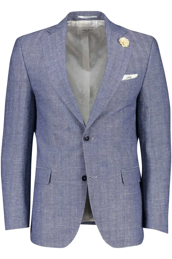 Carl Gross colbert effen blauw linnen normale fit gemêleerd
