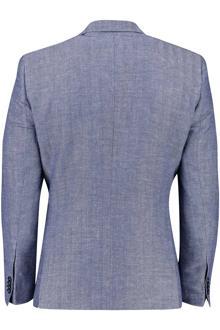 Carl Gross colbert effen blauw linnen normale fit gemêleerd
