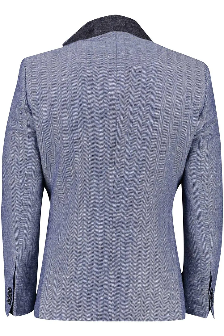 Carl Gross colbert effen blauw linnen normale fit gemêleerd