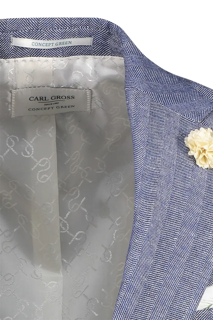 Carl Gross colbert effen blauw linnen normale fit gemêleerd