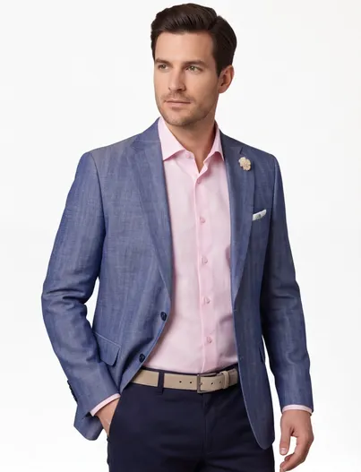 Carl Gross Carl Gross colbert blauw linnen normale fit gemêleerd