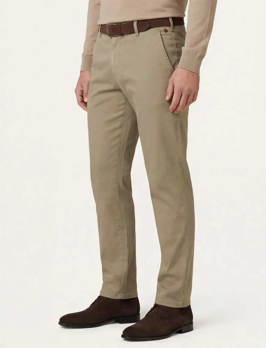 Meyer Pantalon Bonn khaki effen katoen