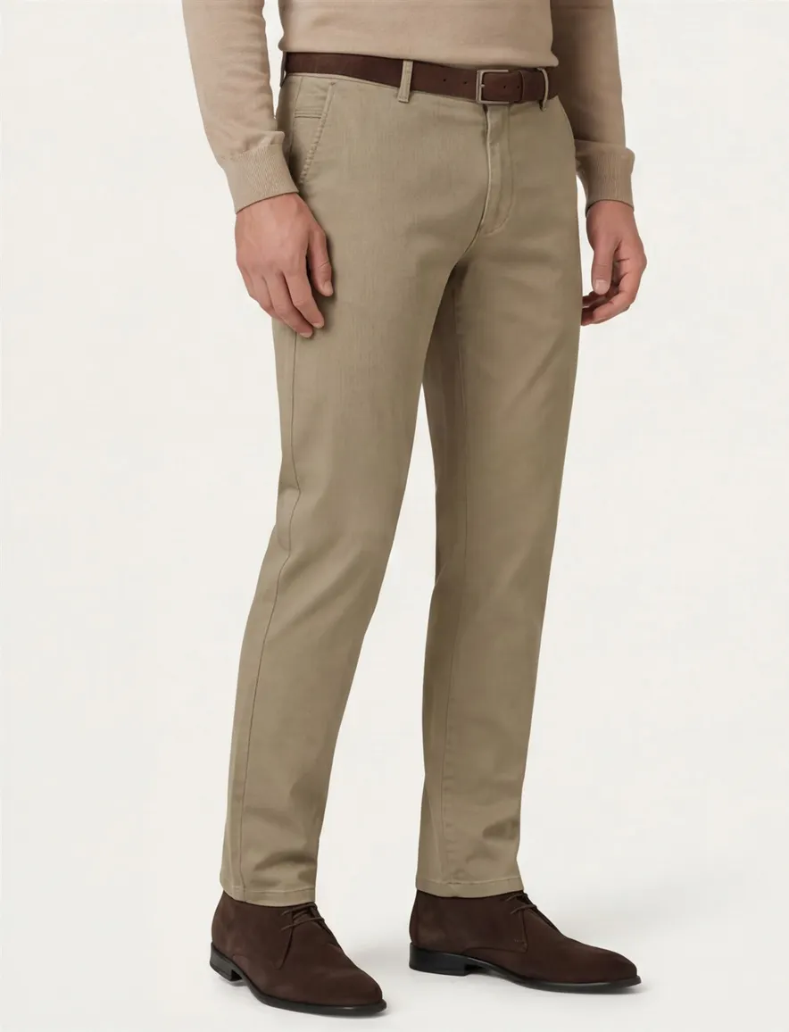 Meyer Pantalon Bonn khaki effen katoen