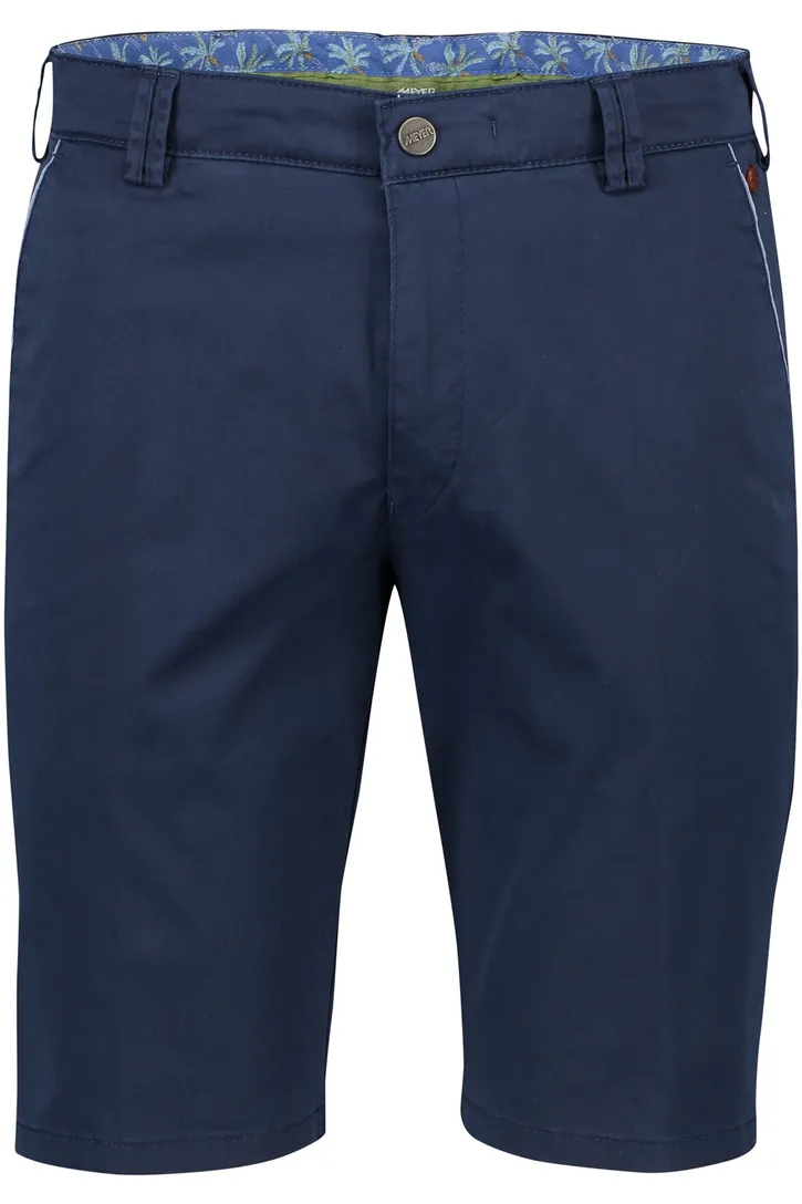 Katoenen Meyer korte broek effen donkerblauw