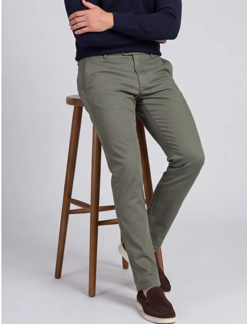 Bonn Meyer katoenen broek perfect fit olijfgroen