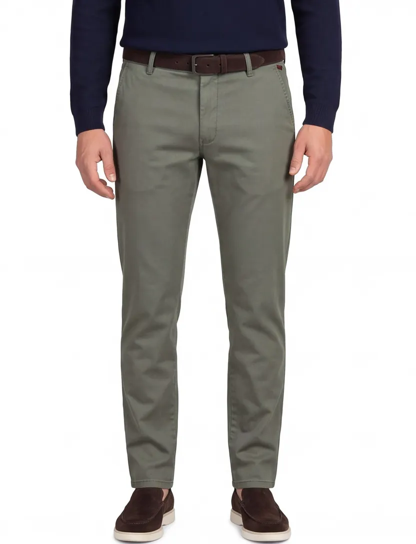 Bonn Meyer katoenen broek perfect fit olijfgroen