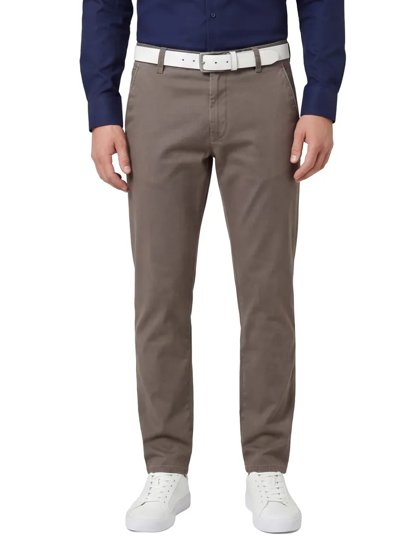 Katoenen Meyer pantalon perfect fit New York bruin katoen