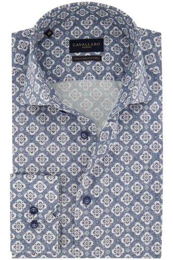 Cavallaro Blauw geprint Cavallaro Taranto overhemd slim fit katoen