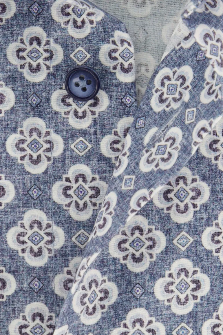 Blauw geprint Cavallaro Taranto overhemd slim fit katoen