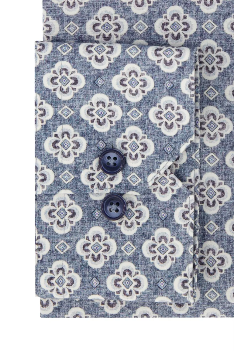 Blauw geprint Cavallaro Taranto overhemd slim fit katoen
