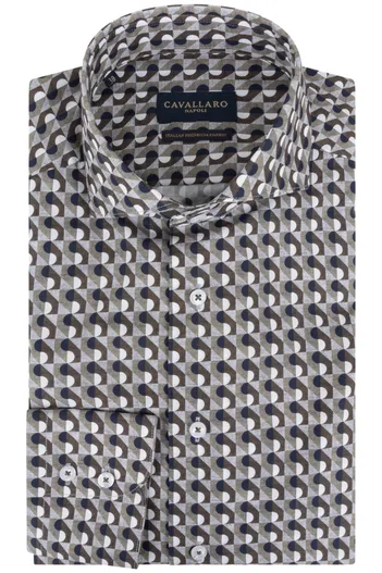 Cavallaro Cavallaro overhemd mouwlengte 7 slim fit donnkergroen geprint