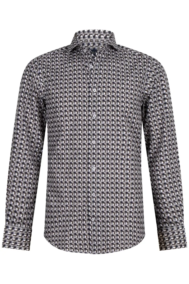 Cavallaro overhemd mouwlengte 7 slim fit donnkergroen geprint
