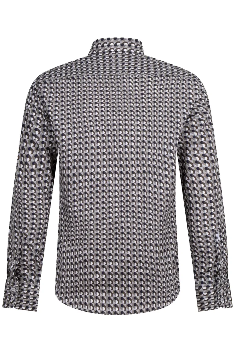 Cavallaro overhemd mouwlengte 7 slim fit donnkergroen geprint