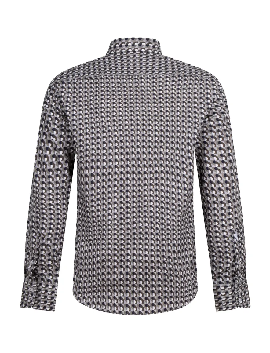 Cavallaro overhemd mouwlengte 7 slim fit donnkergroen geprint