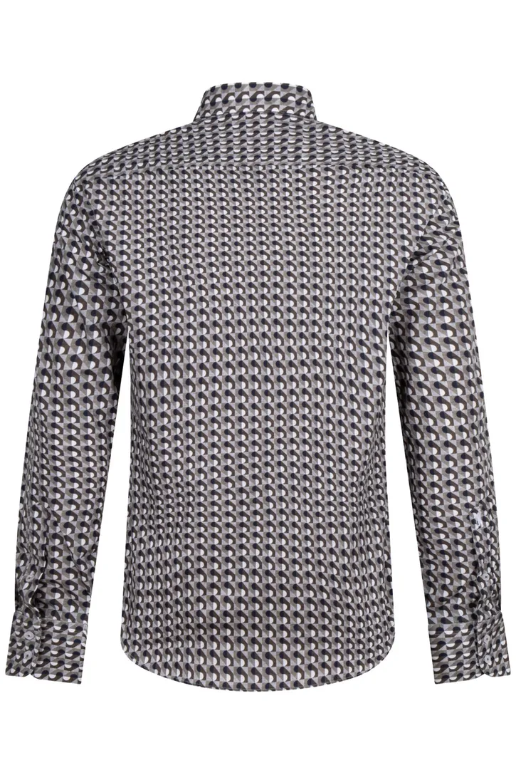 Overhemd Cavallaro mouwlengte 7 donkergroen geprint katoen slim fit